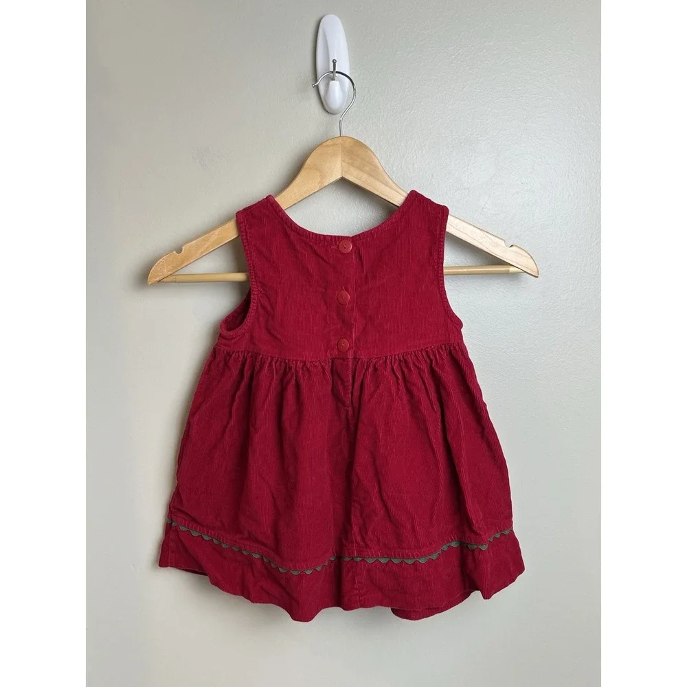 Samara Vtg 90's Red Corduroy Jumper Dress Embroidered Floral Girls 3T Cotton